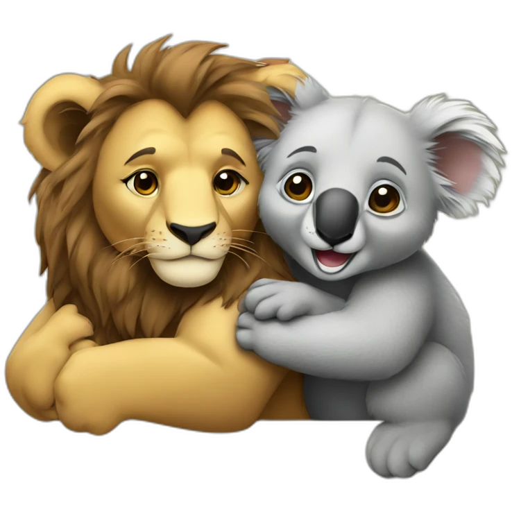 Lion and koala hugging emoji