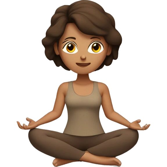 Brunette woman with brown hair in brown workout clothes meditating emoji
