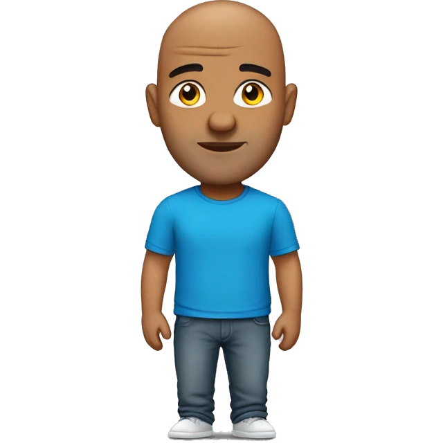 indian man in blue t shirt, fully shaved, head profi emoji