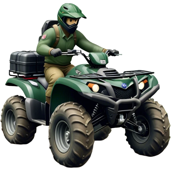 Yamaha Grizzly 700 (2019) – Cinematic-realistic Yamaha Grizzly 700 ATV, its dark green frame tearing through muddy trails. no rider emoji