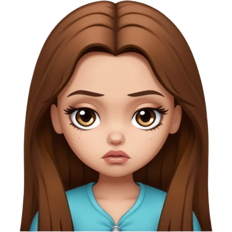 sad pretty bratz baddie, long brown hair emoji