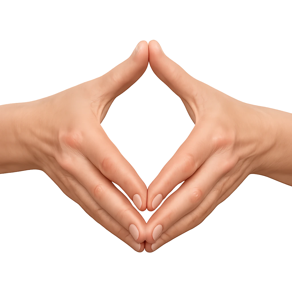 Make the hands more realistic with natural hand proportions and subtle shading, still forming the Merkel-Raute diamond gesture. Remove the background. Use a general style for the edit. emoji