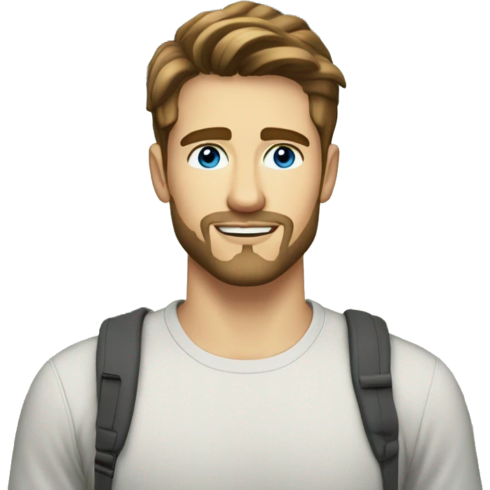 A handsome 25 year old man with fairly short brown hair, blue eyes, a very light goatee beard outdoors emoji