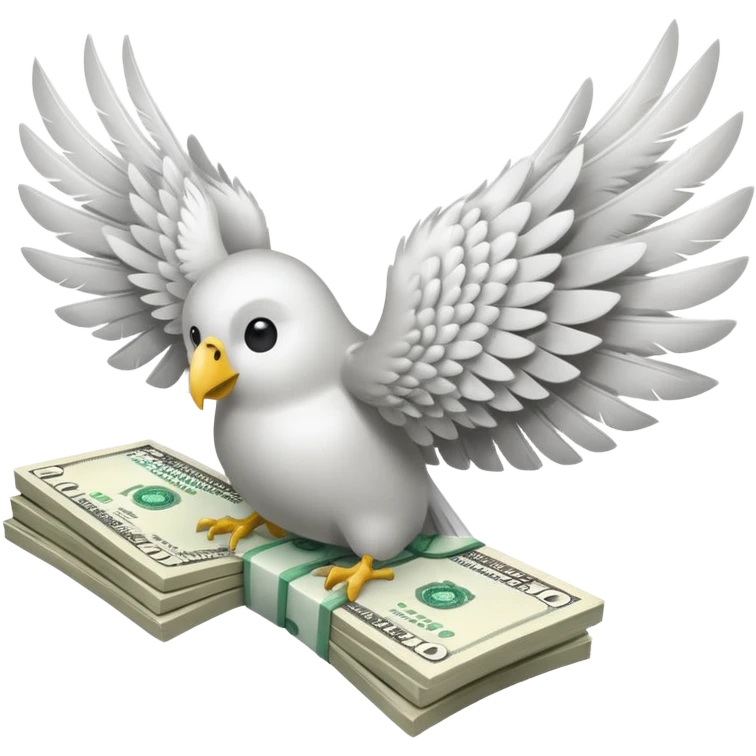 dinero con alas, un fajo de dólares con alas blancas volando emoji