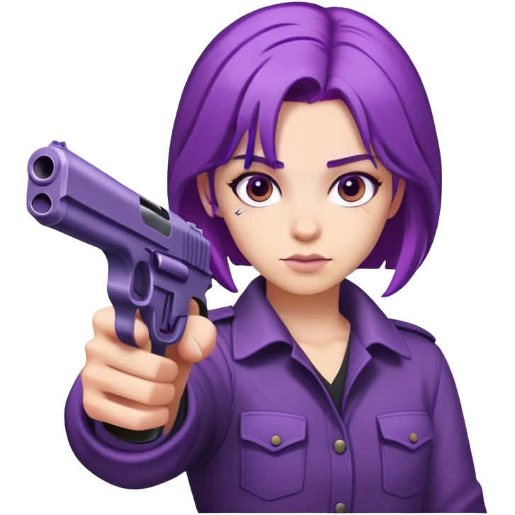 person with purple hair pointing a gun emoji