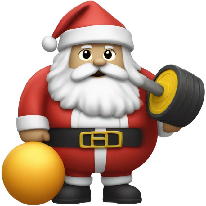 White Santa with a gym weight in hand emoji