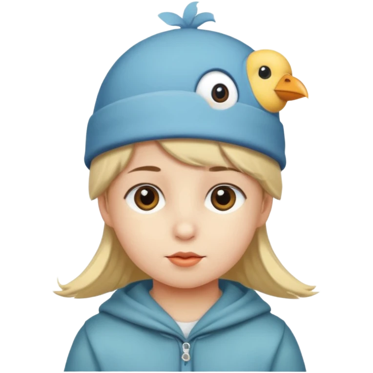 child with a bird hat emoji