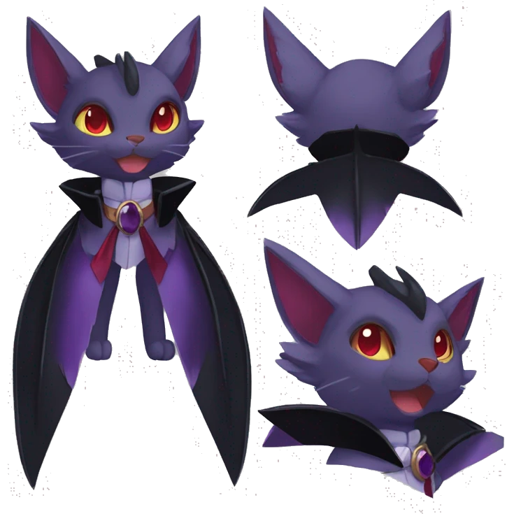  Cool cute edgy black purple red ethereal fantasy beautiful elegant nargacuga-Noivern-cat-Fakemon collar harness bow tie and bracers full body emoji
