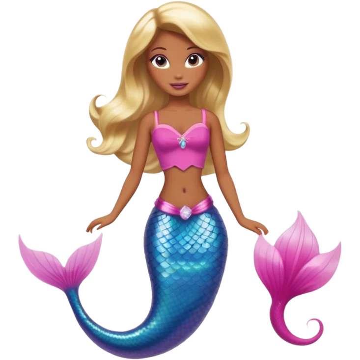 Brown skin blonde hair barbie mermaid with pink tail emoji