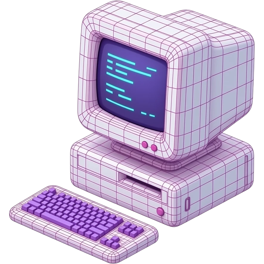 vaporwave 3d wireframe, quirky, unique, computer, pink, purple, aesthetic emoji