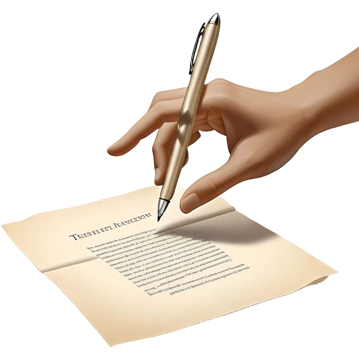 A glowing, slightly transparent hand—representing the future self—emerges from a piece of paper, offering a pen to the present self. The present self’s hand, solid and real, reaches out to take it, symbolizing the moment of choosing action over procrastination, guided by the future self’s wisdom. emoji