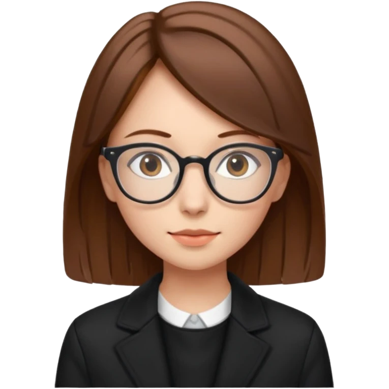 A girl with long brown hair and Thin reading glasses and black jacket  emoji