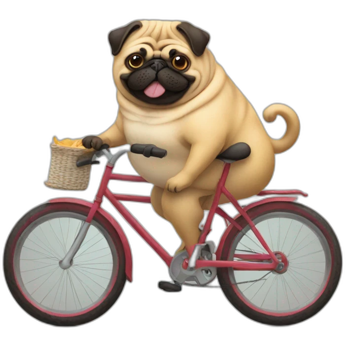 fat pug on a bicycle with mask on emoji
