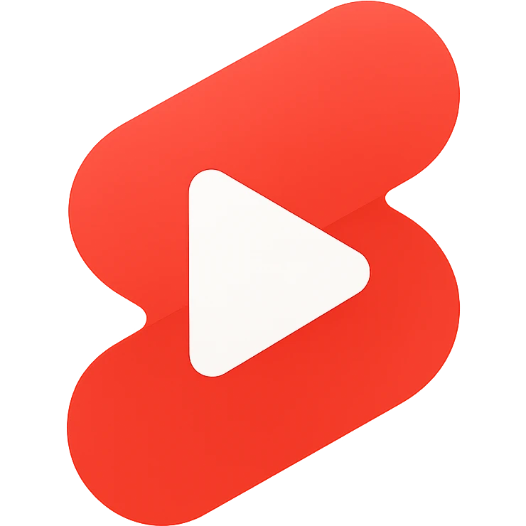 Modern minimalist logo inspired by YouTube Shorts but clearly distinct. Abstract red and white shapes on a white background. No text. Design a dynamic, playful symbol using rounded geometric forms, slightly resembling a play button or a film strip, but reimagined with a unique twist. Must look tech-oriented, simple, and brandable emoji