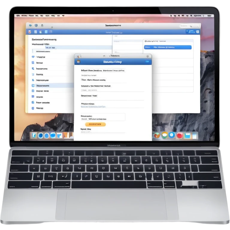 online booking system on MacBook screen next to an old-style paper notebook with a pen, both fully visible, no background, no cut-off edges emoji
