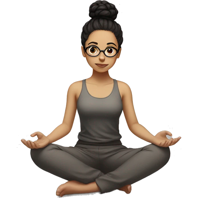 light skinned girl with glasses and a bun with black hair, meditating on the floor emoji