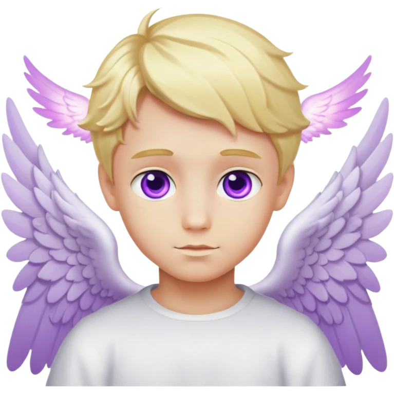 A blond boy with violet eyes and angel wings emoji