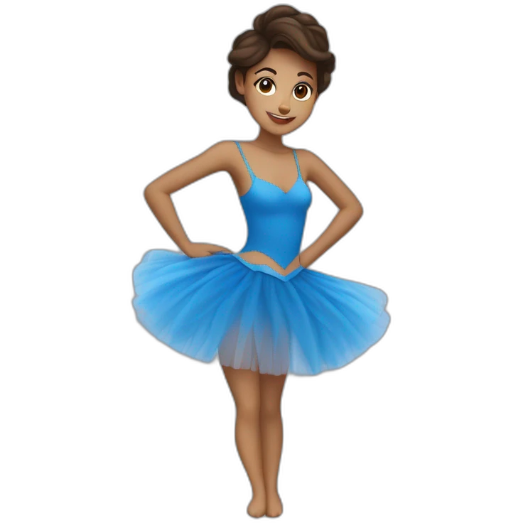Fille brune avec des taches de rousseur avec un beau tutu bleu rois qui danse emoji