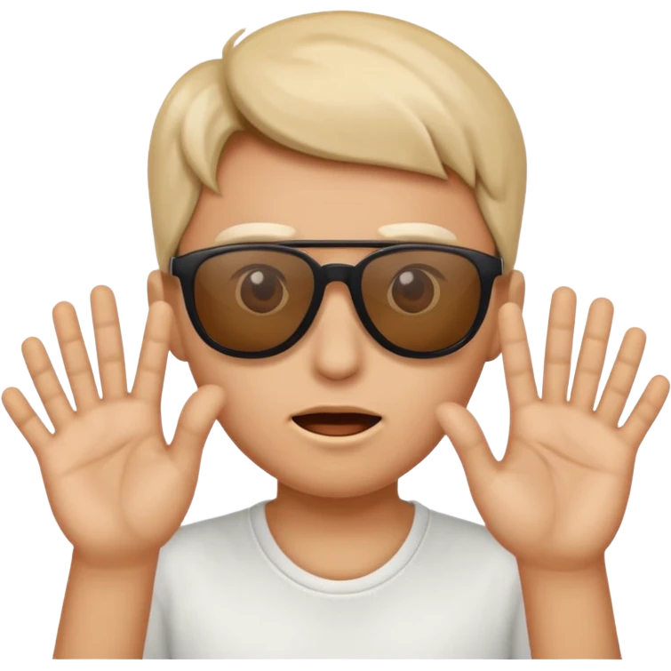 Scared face with sunglasses and ok hand holding them down emoji