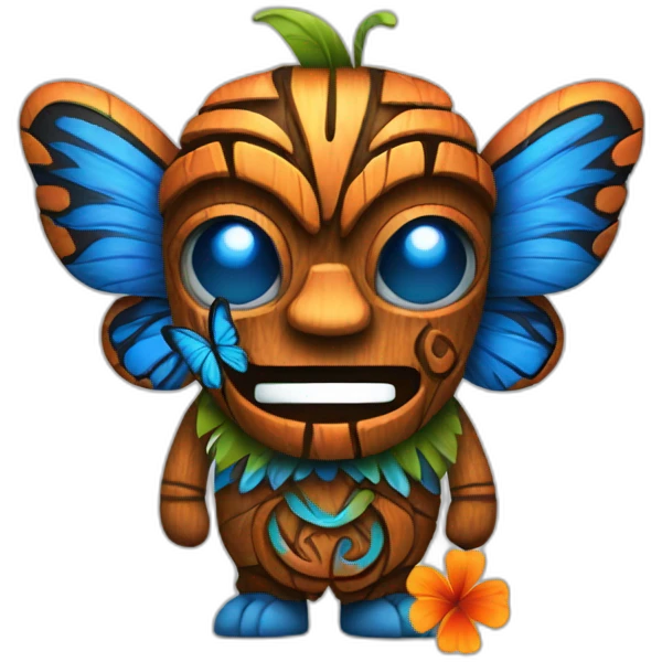 Tiki with colors blue and orange-butterfly-tornado-fun-love emoji