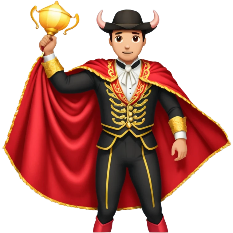 bull fighting where man has red blanket and bull runs past it emoji