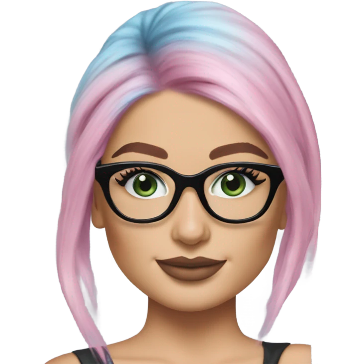 Photo Realistic kylie jenner stylish pink hair BLUE eyes and glasses elegant  emoji