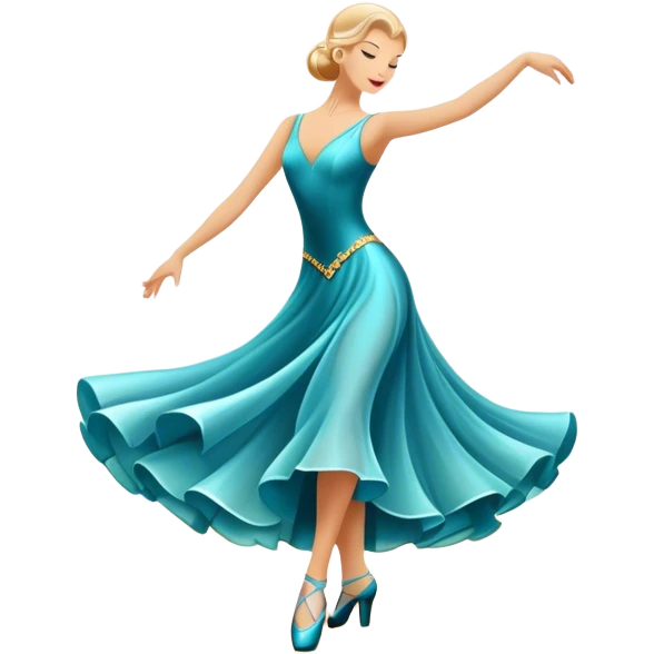 humanless Icon for Ballroom Dance: elegant dance shoes, a flowing ballroom dress, and a dance floor with soft lighting. The icon should capture the grace, elegance, and style of ballroom dancing. Transparent background. emoji