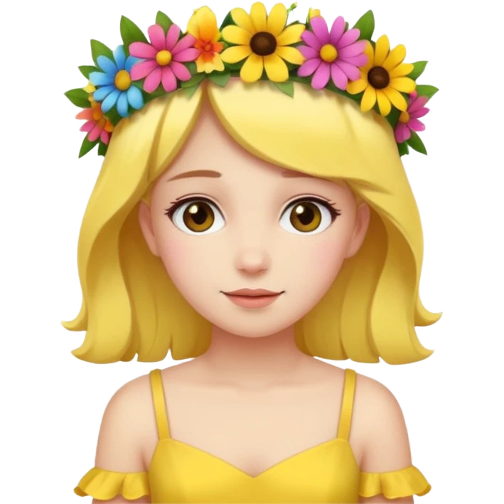 girl with flower crown in yellow dress and colored flowers emoji
