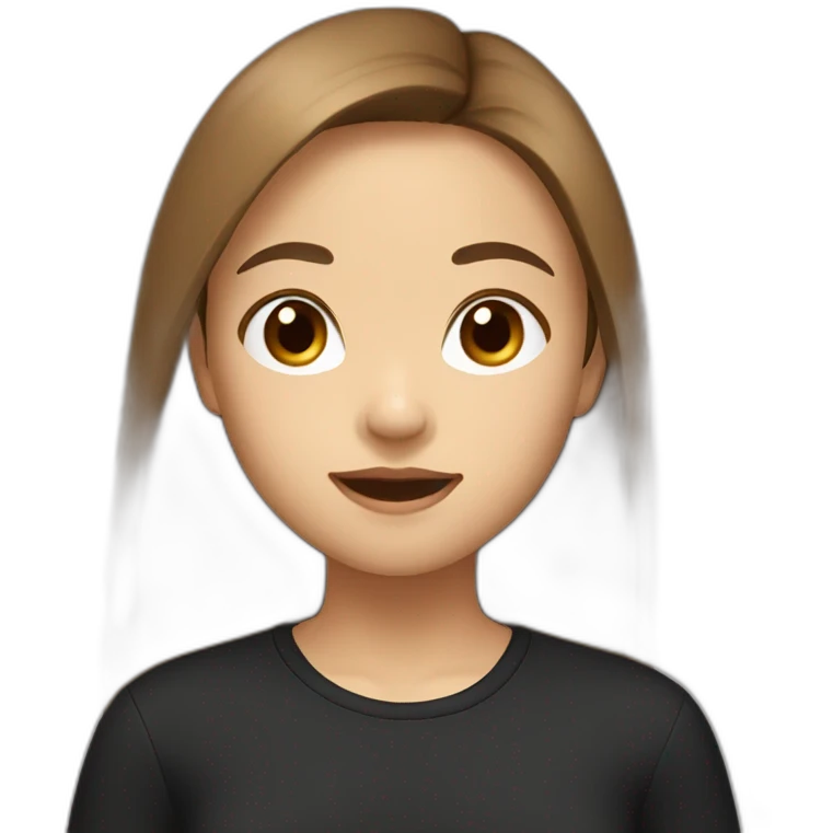 Brown long hair girl round face asian in a black shirt emoji