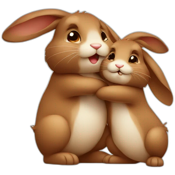cute brown bunnies make hug emoji
