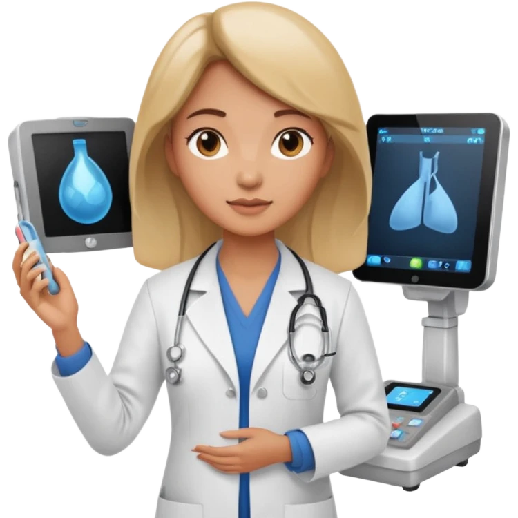 female doctor working an ultrasound machine emoji