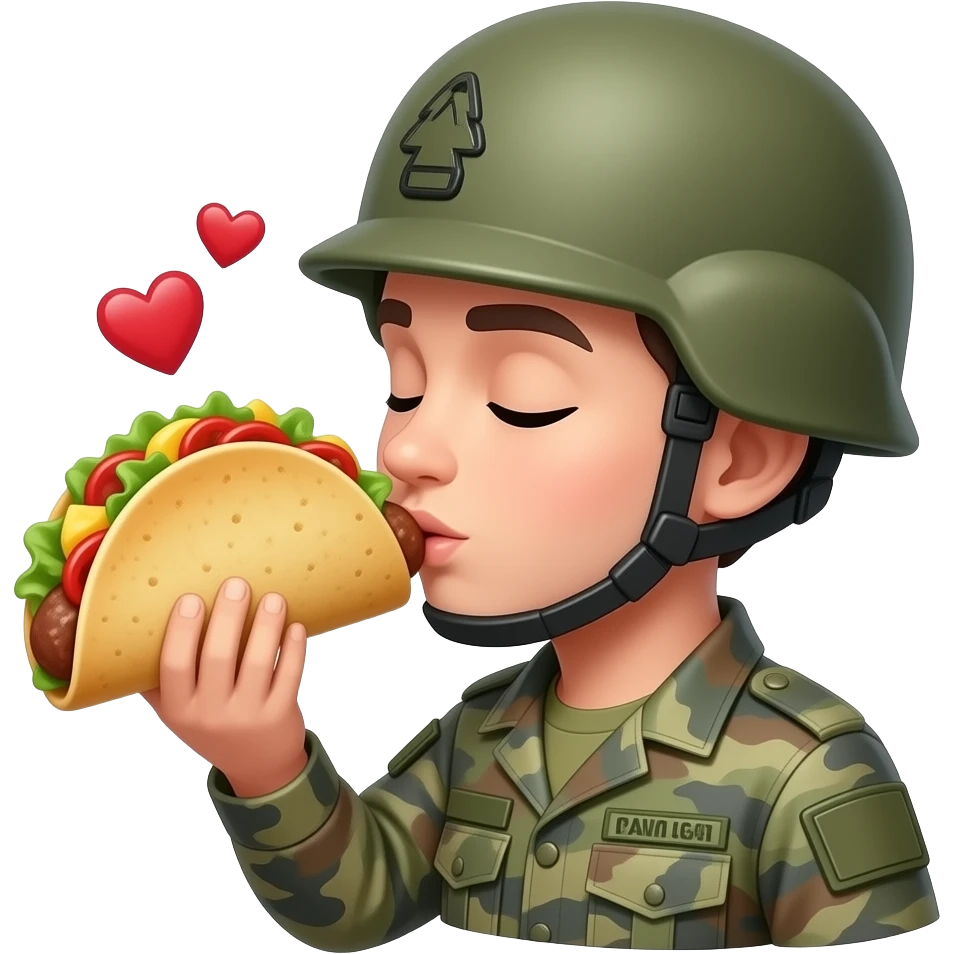 Soldier romantically kissing taco with heart eyes emoji