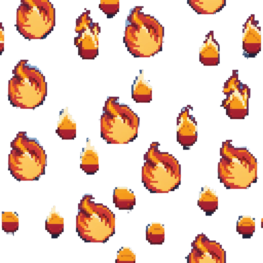 Bomberman vertical explosion tile, flames extending from top to bottom, orange/yellow core with red edges, flames about 60% of tile width, centered horizontally, clean pixel edges with motion detail emoji