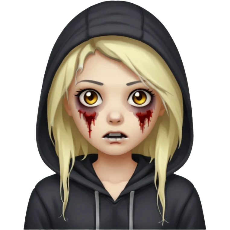 Draw a zombie girl with dark black hair with blonde highlights, long hair, and a hoodie. emoji