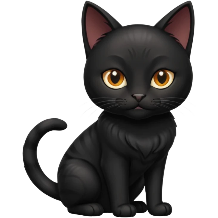 Solin wäre ein Kater mit nachtschwarzem, glänzendem Fell, kräftig gebaut und zugleich von seltener Eleganz. Sein Blick – tief und warm – scheint in die Seele zu führen, während seine Bewegung lautlos ist wie ein Schatten, der sich still an die Seite schmiegt. emoji