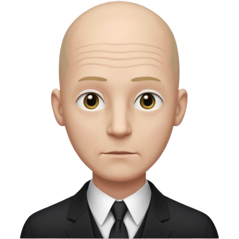 Extremely tall, pale gray-skinned man with a bald head, heavy brow, sunken eyes, a long gaunt face, and a black suit with a white shirt collar visible. emoji