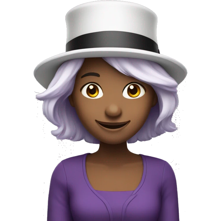 smiling girl-skin white-hair brown-in purple top hat emoji