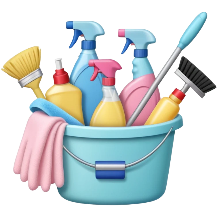 Realistic cleaning essentials with pastal color emoji
