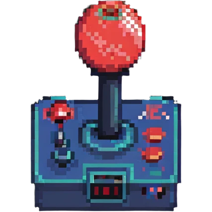 A classic arcade joystick with red ball top and buttons in pixel art style emoji