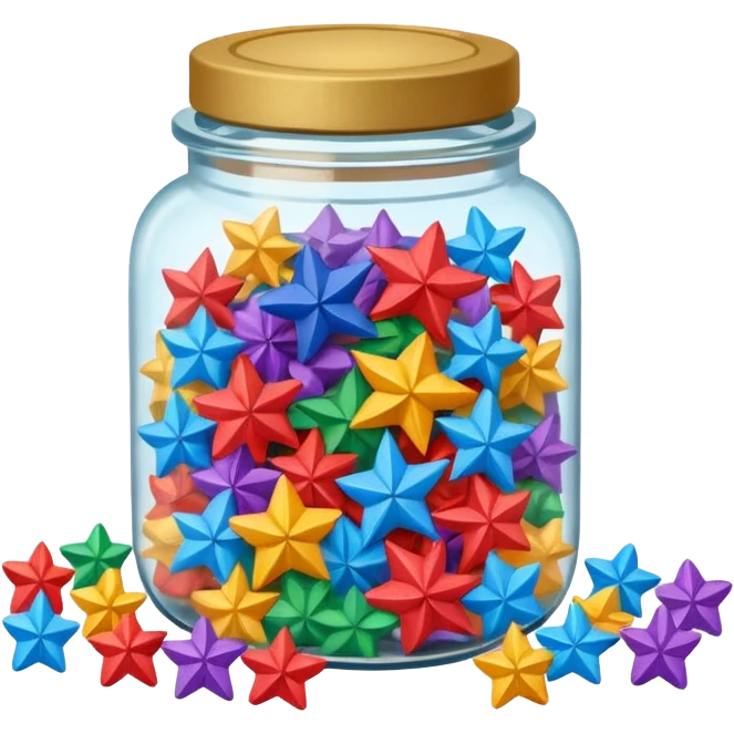 a small jar overflowing with paper lucky stars emoji