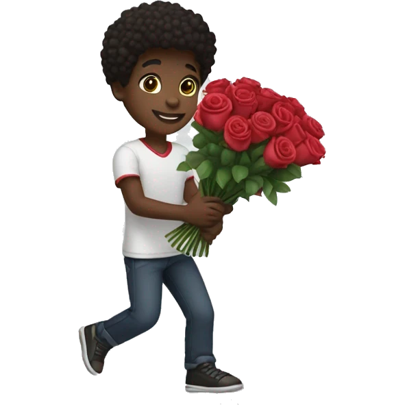 Create an emoji of a dark-skinned Boy throwing a bouquet of roses. emoji