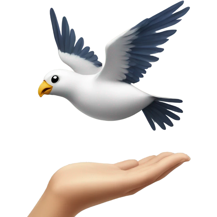 Flying bird above  hand emoji