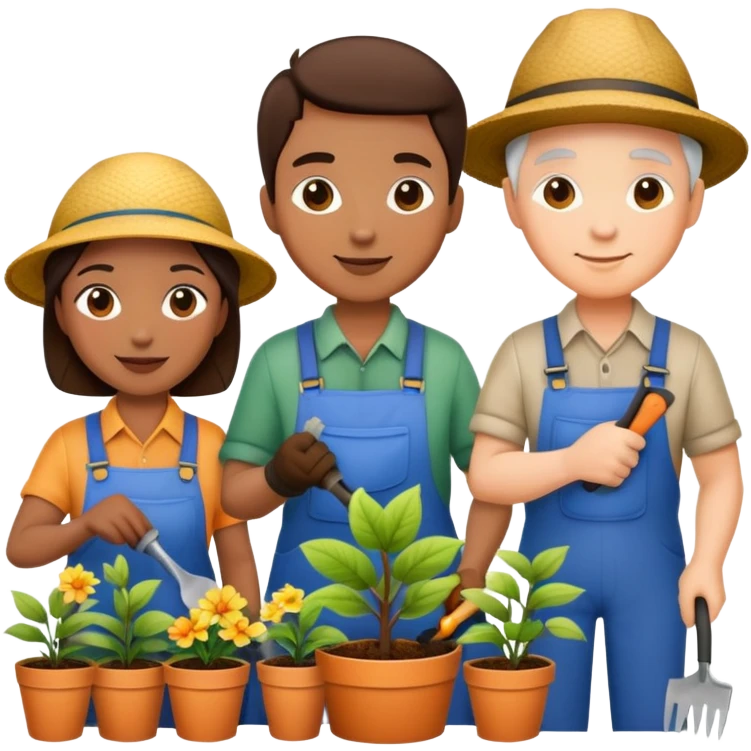 group of gardeners of different races and age  emoji