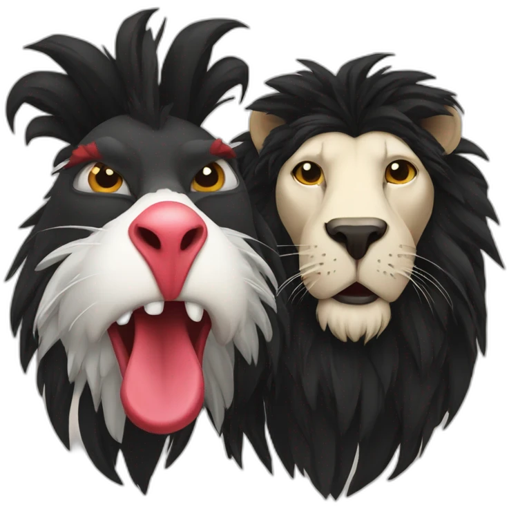 Rooster and black lion in love emoji