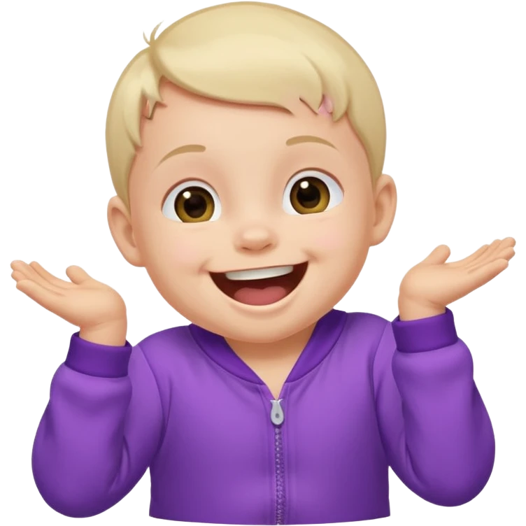A baby wearing a purple onesie, laughing joyfully. emoji
