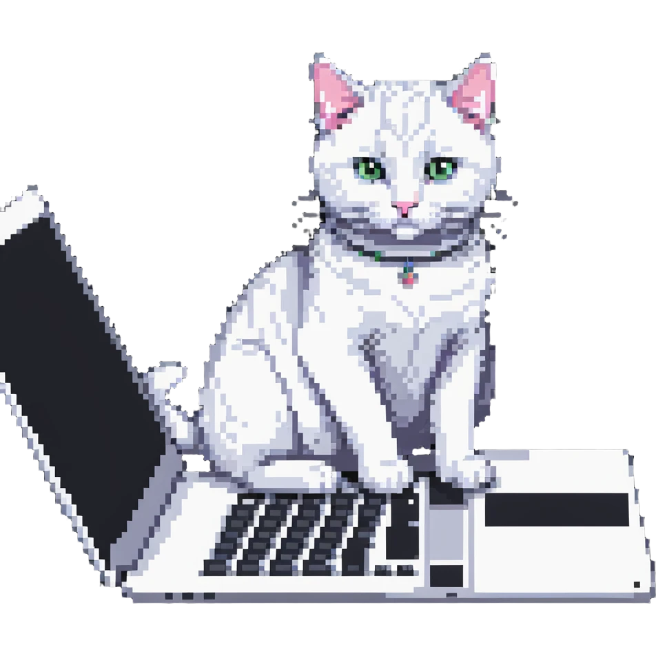 white hacker cat with a laptop emoji