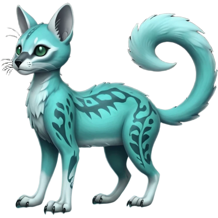 dark spooky foggy gloomy skeletal nightly skully zombie-like swampy ghostly greyish dull green-blue-turquoise spectral glorious divine exotic cute cool beautiful beautiful fantasy-caracal-civet-genet-sergal-vernid-Gryphon-Cacomistle-Trico-oncilla-animal-Fakémon-hybrid-creature (full body) emoji