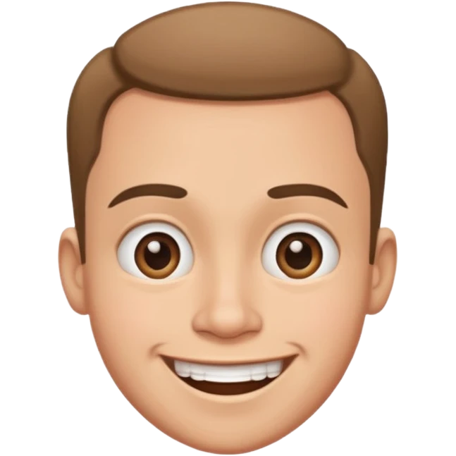 Funny caricature style cartoon, big head, happy face emoji