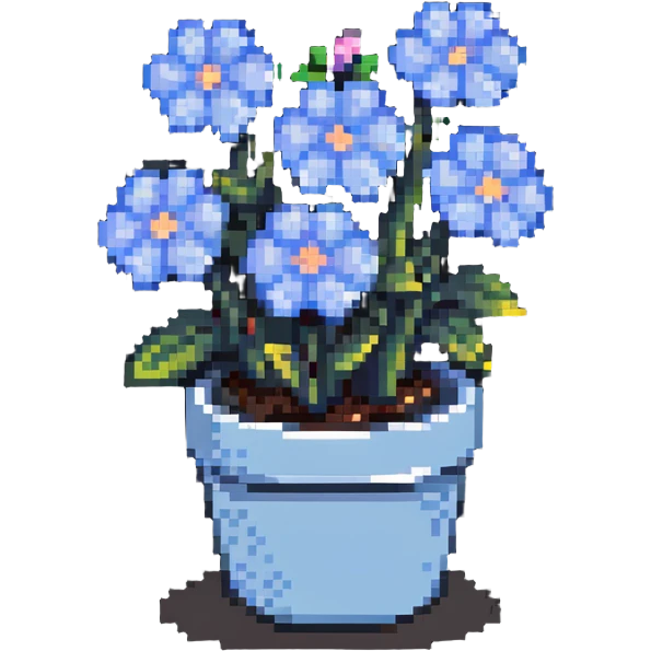 pastel blue flowers growing in a cute pot emoji