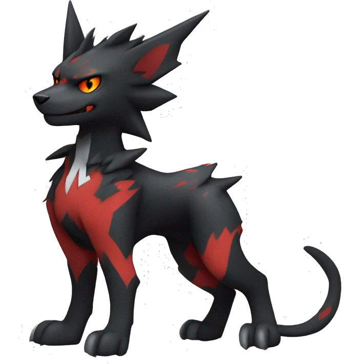 Cool Edgy Litten-Houndoom-Luxray Fakémon Digimon with Red and white Edgy markings, full body, outlined emoji